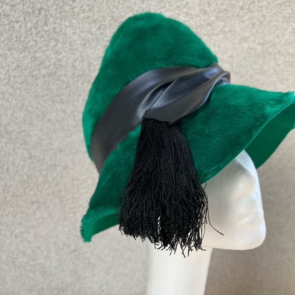 Vintage forest green faux fur felt bucket hat size 21.5” Sears Fashion Millinery - Picture 10 of 10